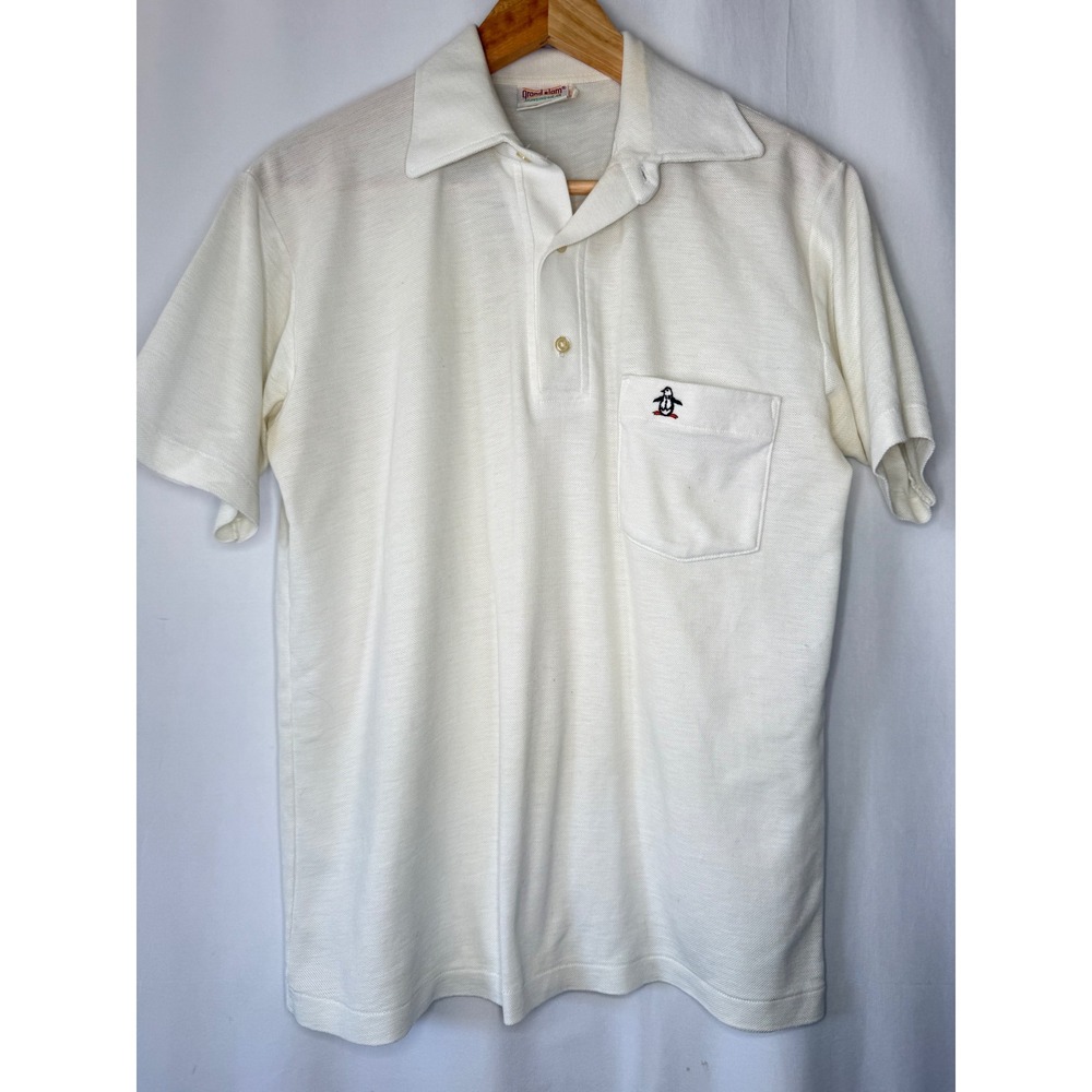 VTG Grand Slam Munsingwear White Polo Shirt Mens Medium Penguin Logo USA Made
